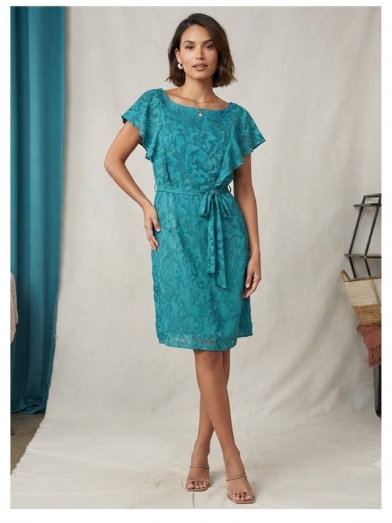 Moulinette Soeurs Dresses & Skirts - Moulinette Soeurs anthropologie Teal‎ Lace Overlay Flutter Sleeve 14 dress